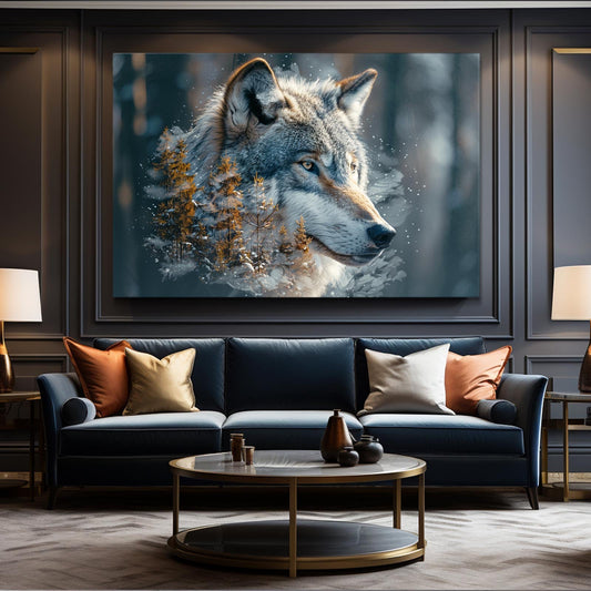 Tribal Wolf Wall Art — digital canvas print in blue tones, view 3
