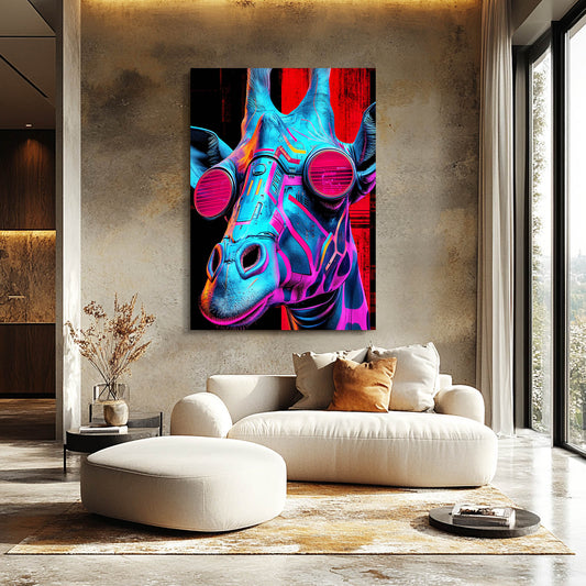 Trippy Giraffe Artwork — 3d canvas print in blue tones, view 4