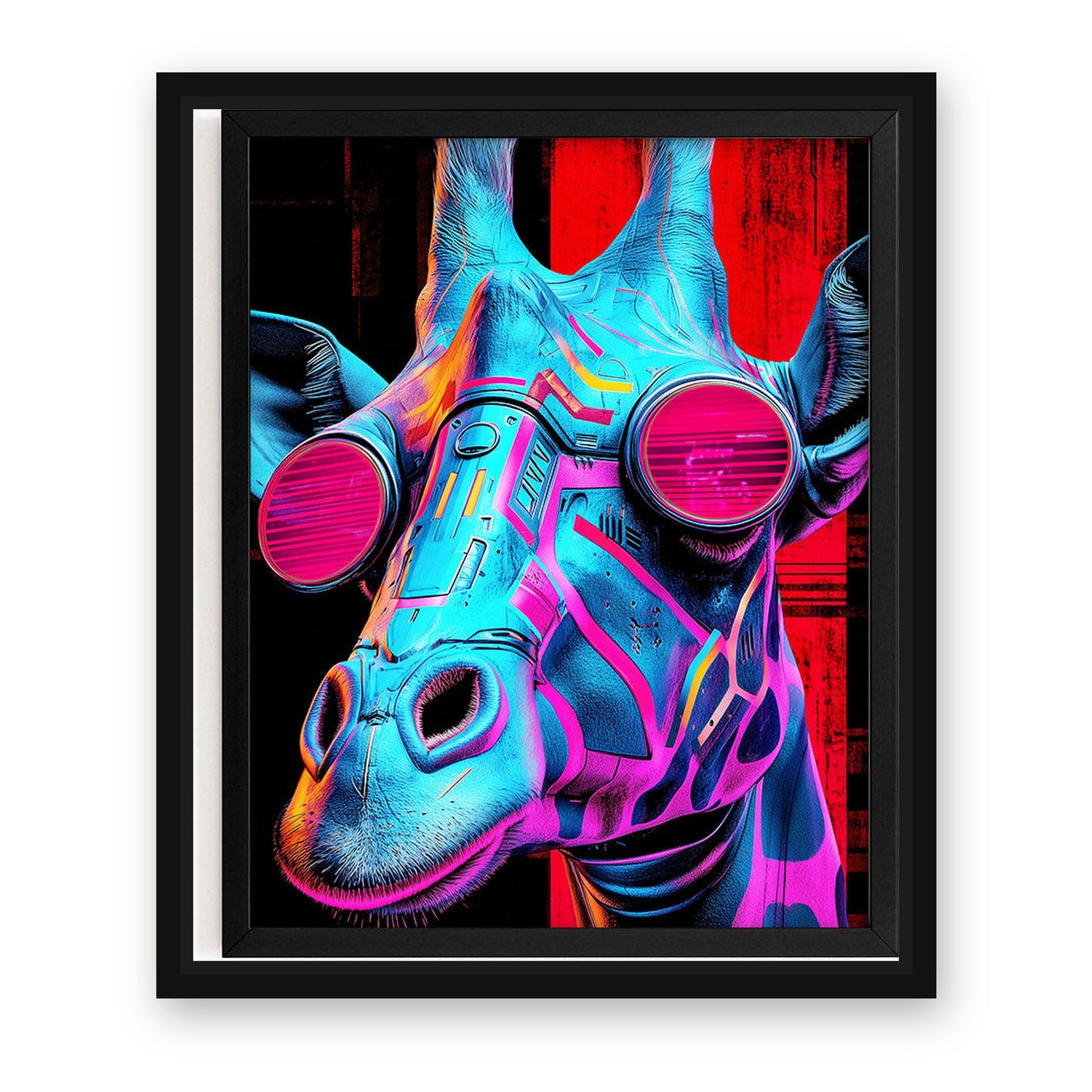 Trippy Giraffe Artwork – with Premium Black frame on white background