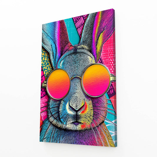 Trippy Rabbit Art – angled canvas view on white background
