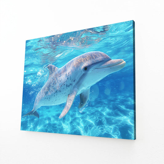 Turquoise Lagoon Dolphin Print – angled canvas view on white background