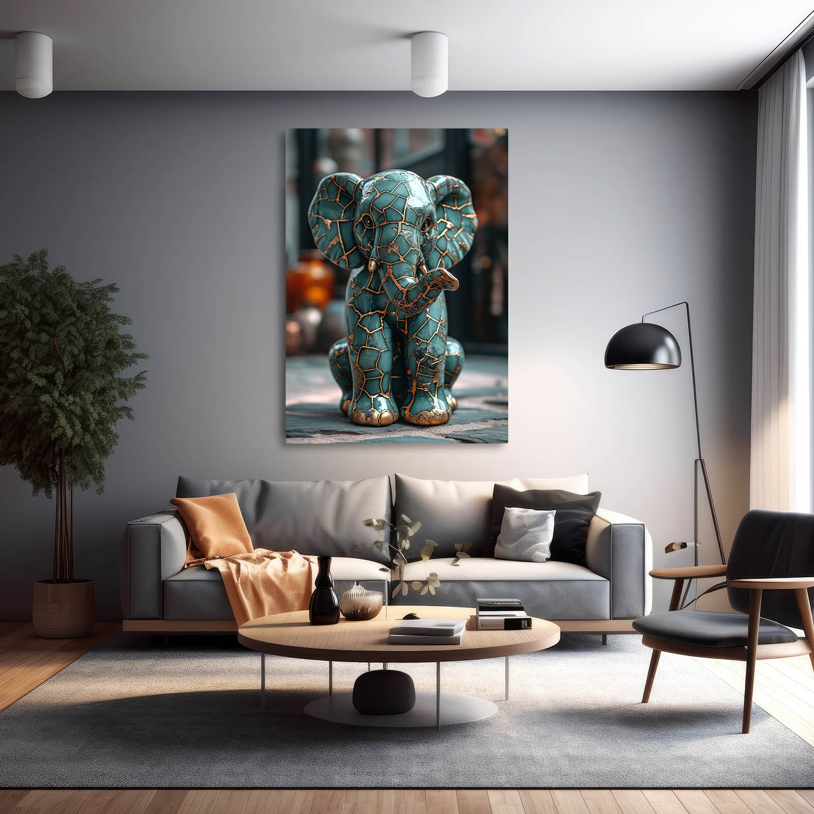 Turquoise Mosaic Elephant Wall Art