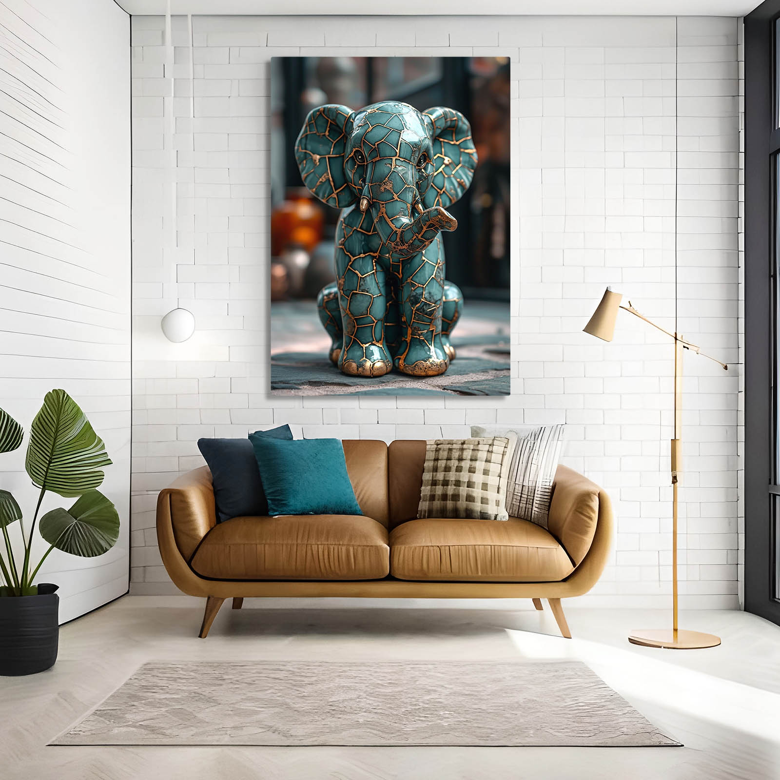 Turquoise Mosaic Elephant Wall Art