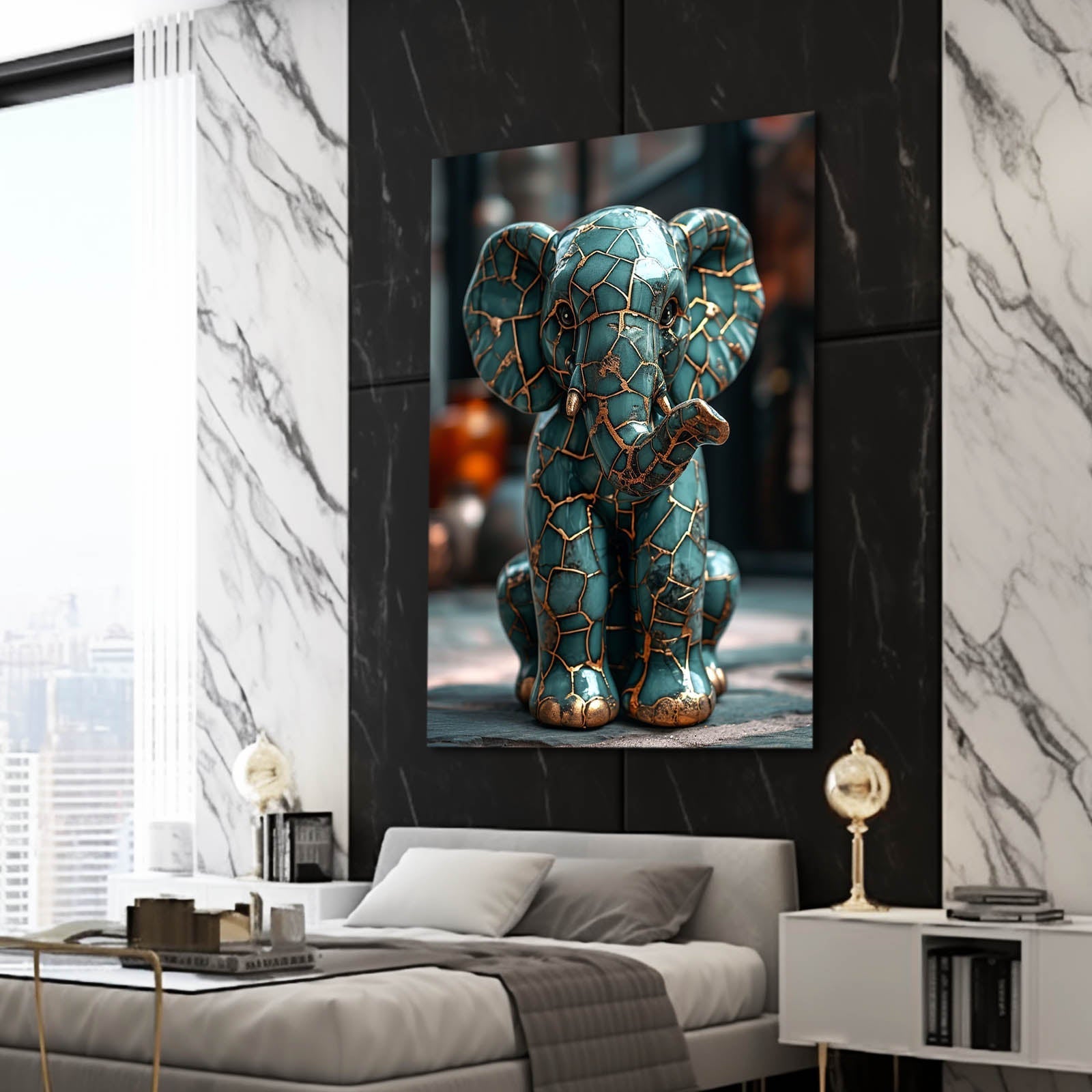 Turquoise Mosaic Elephant Wall Art