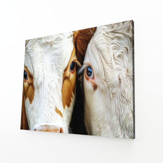 Two Cow Wall Art – angled canvas view on white background