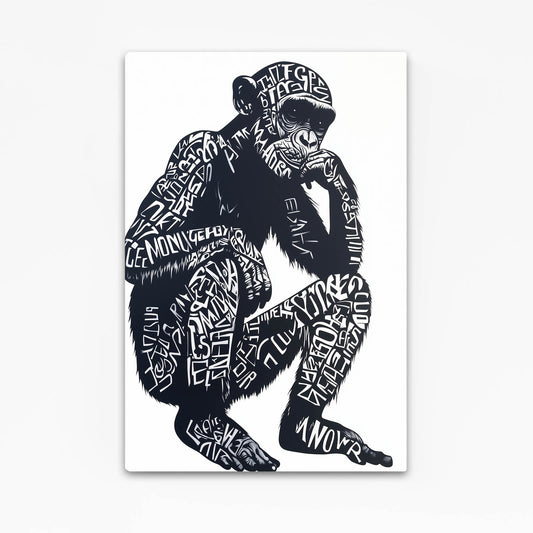 Typography Thinker Monkey Wall Decor – angled canvas view on white background