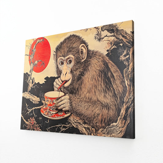 Ukiyo Red Sun Monkey Art – angled canvas view on white background