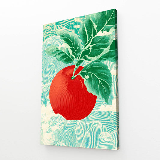 Ukiyo Wave Leaf Apple Wall Art – angled canvas view on white background
