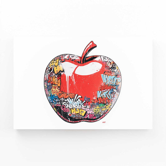 Urban Pop Drip Apple Art – angled canvas view on white background