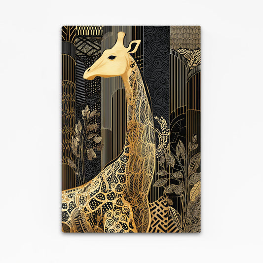 Decorative wall art with a giraffe design on a black background