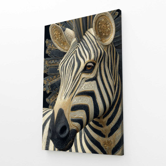 Vertical Zebra Art – angled canvas view on white background