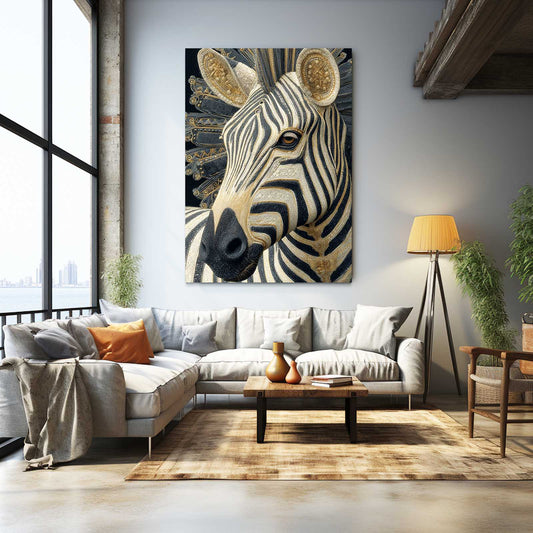 Vertical Zebra Art – styled in a furnished interior