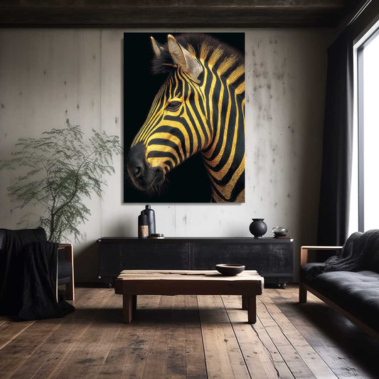 Vertical Zebra Canvas Art – styled in a furnished interior
