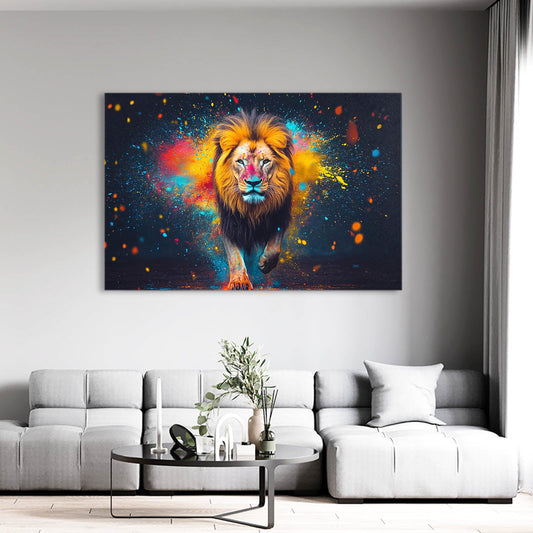 Vibrant Charge Lion Wall Art — digital canvas print in blue tones, view 3