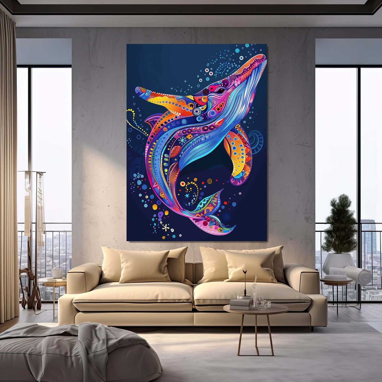 Vibrant Colorful Whale Art