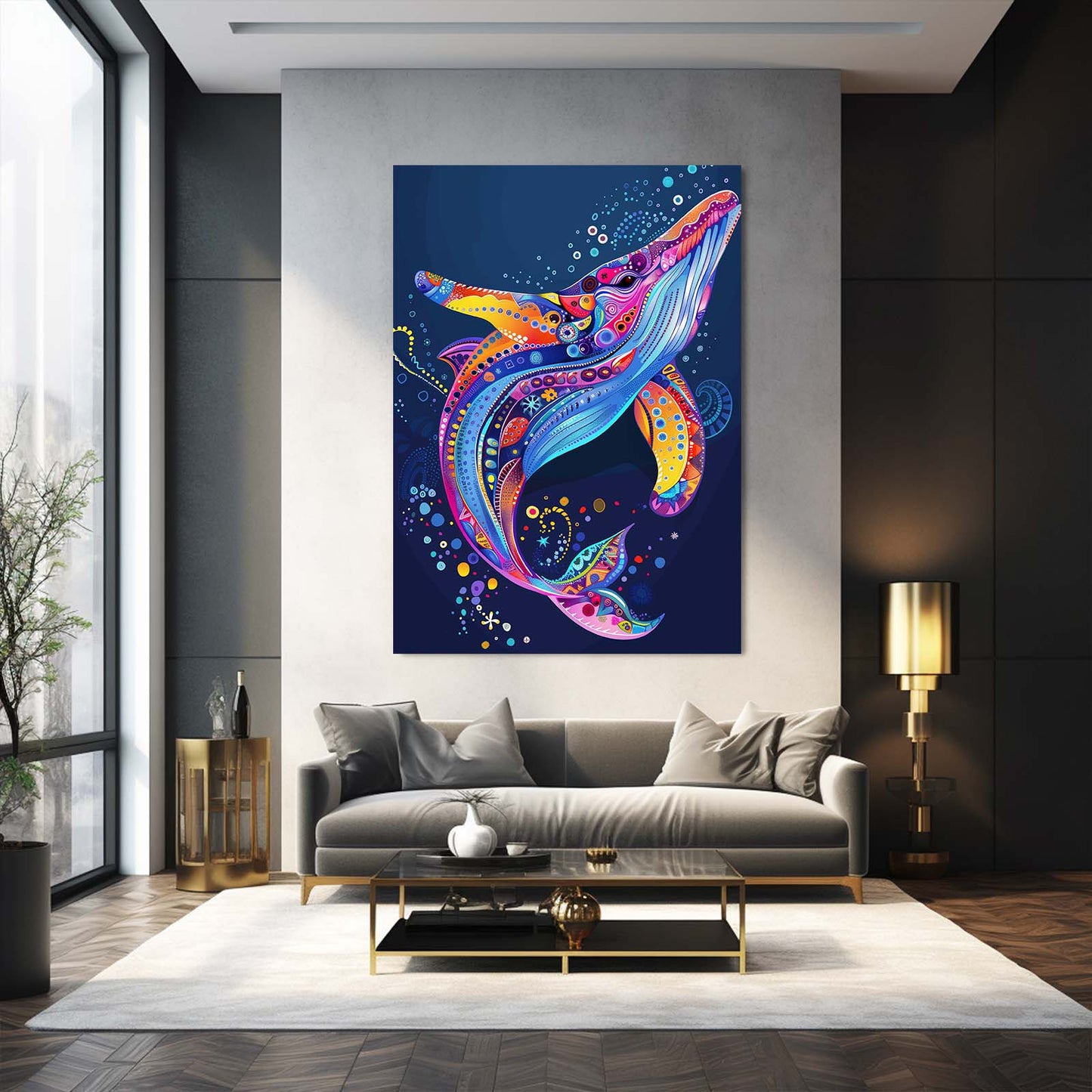 Vibrant Colorful Whale Art