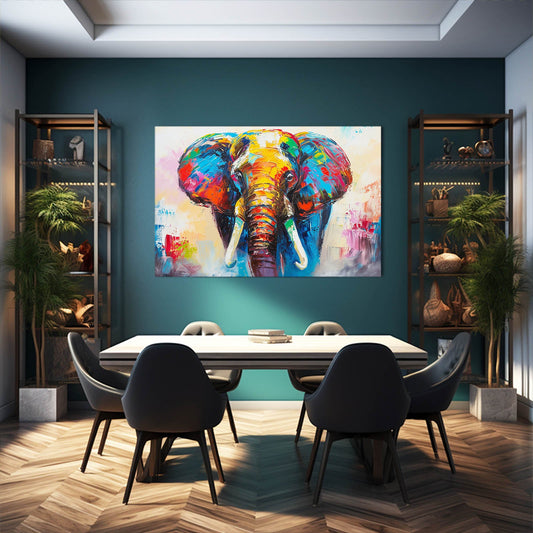 Vibrant Elephant Art — abstract canvas print in blue tones, view 3