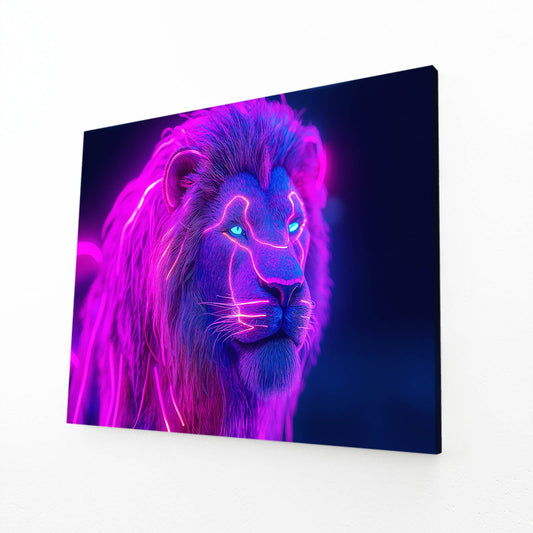 Vibrant Neon Lion Canvas