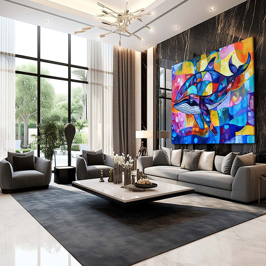 Vibrant Pop Art Whale — abstract canvas print in blue tones, view 3