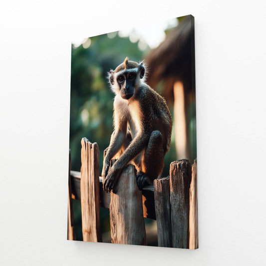 Village Fence Post Monkey Prints – angled canvas view on white background