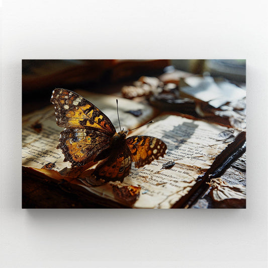 Vintage Butterfly Canvas — vintage canvas print in brown tones