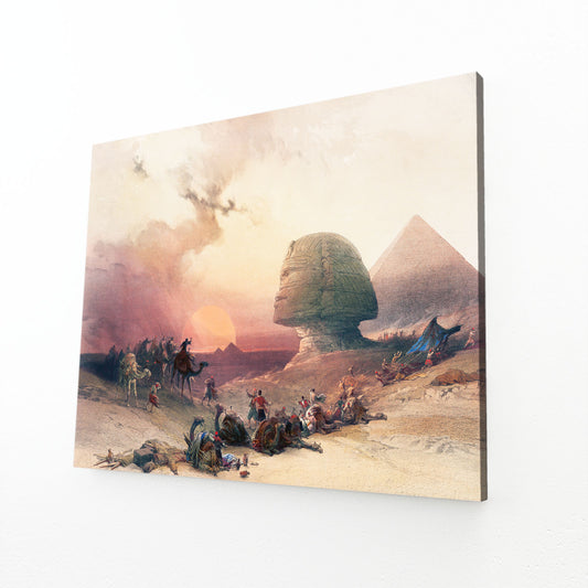 Vintage Caravan Sunset Egyptian Wall Decor – angled canvas view on white background
