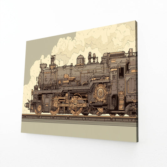 Vintage Engine Sketch Steampunk Canvas Art – angled canvas view on white background