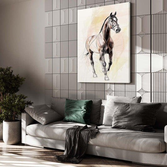 Vintage Horse Art – angled canvas view on white background