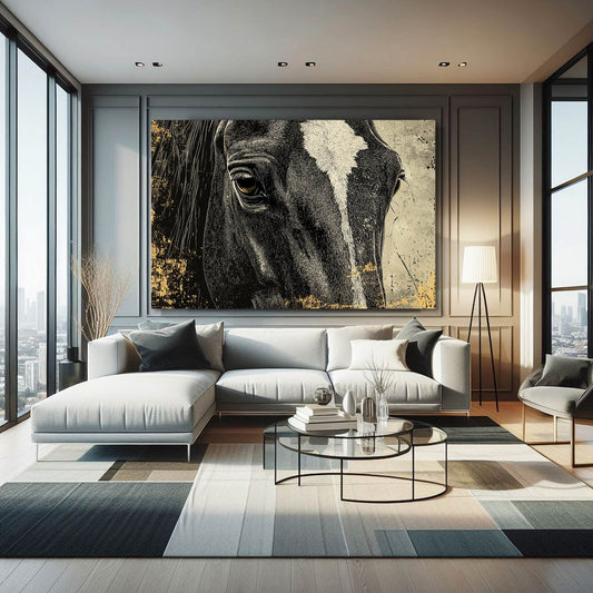 Vintage Horse Wall Art – angled canvas view on white background