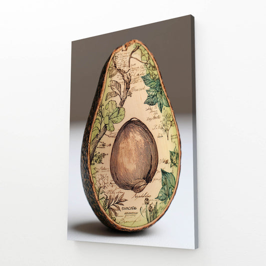 Vintage Map Avocado Fruit Art – angled canvas view on white background