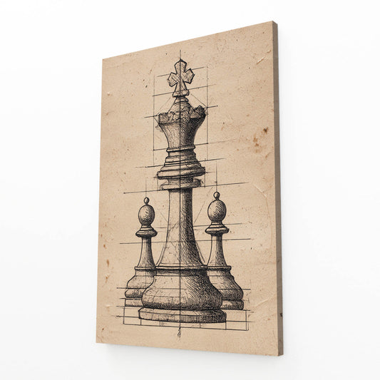 Vintage Patent Sketch Chess Wall Decor – angled canvas view on white background