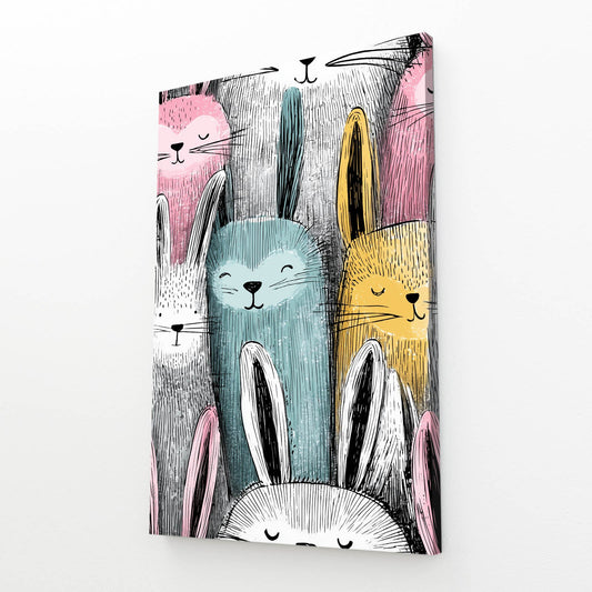 Vintage Rabbit Art – angled canvas view on white background