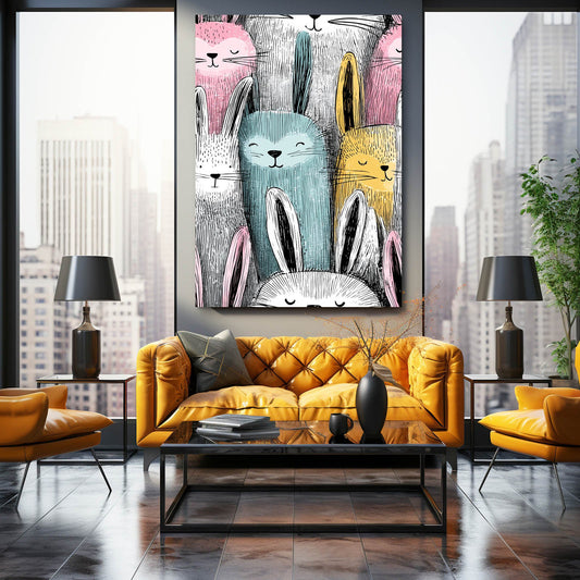 Vintage Rabbit Art – angled canvas view on white background