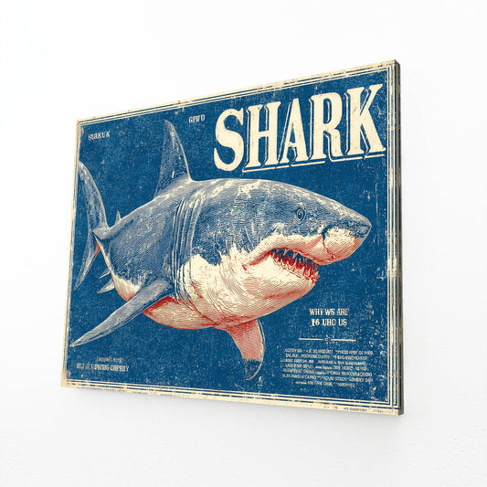 Vintage Shark Poster Shark Canvas – angled canvas view on white background