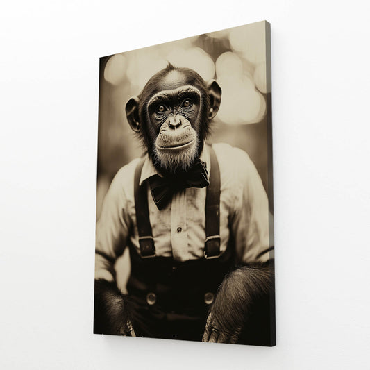 Vintage Suspenders Portrait Monkey Wall Decor – angled canvas view on white background