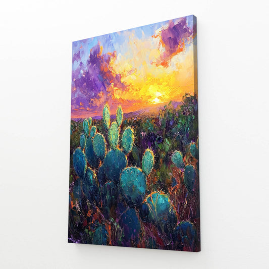 Violet Sunset Field Cactus Canvas – angled canvas view on white background