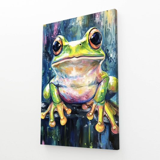 Vivid Painterly Treefrog Frog Prints – angled canvas view on white background