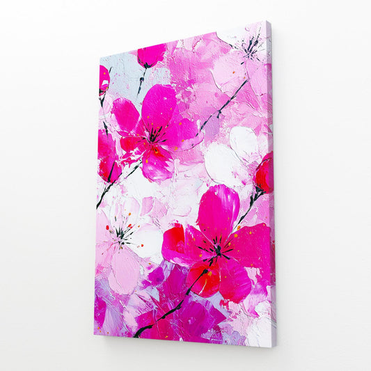 Vivid Petal Cluster Cherry Blossom Art – angled canvas view on white background