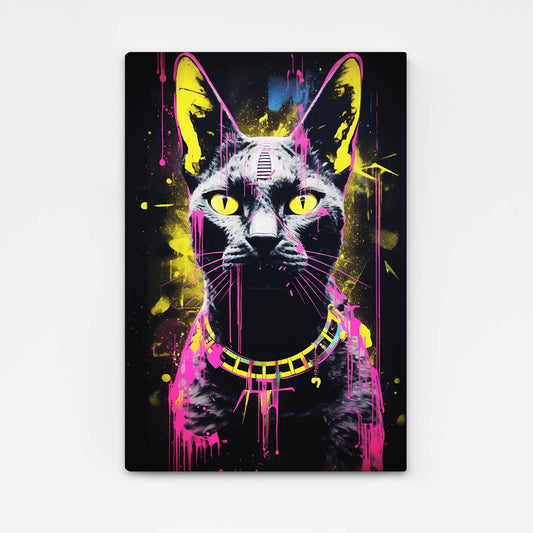 Wall Art Black Cat — graffiti canvas print in black tones, angled canvas view on white background