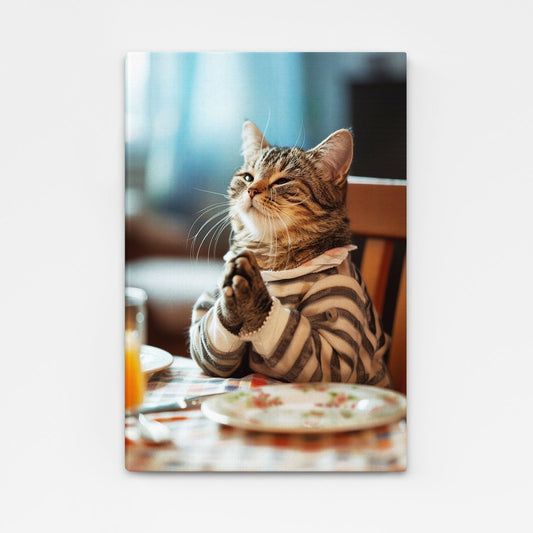 Wall Art Kitchen Cat – angled canvas view on white background