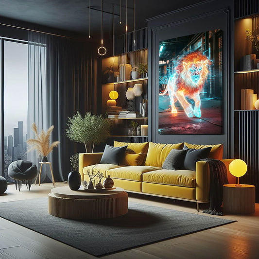 Wall Art Lion — 3d canvas print in blue tones, view 3