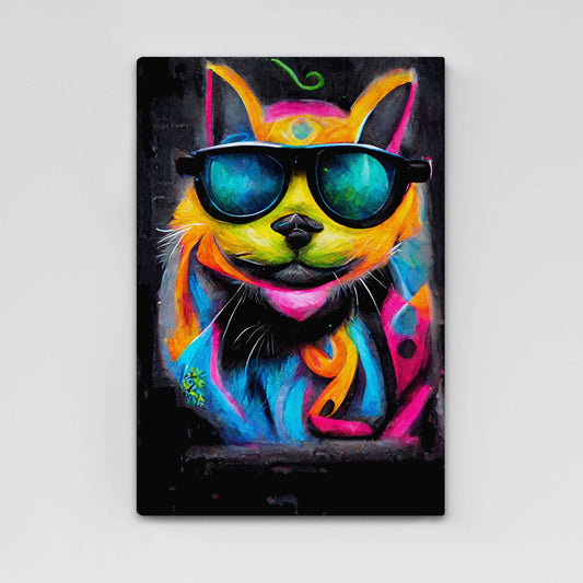 Wall Art Psychedelic Cat — contemporary canvas print in blue tones, canvas print on white background