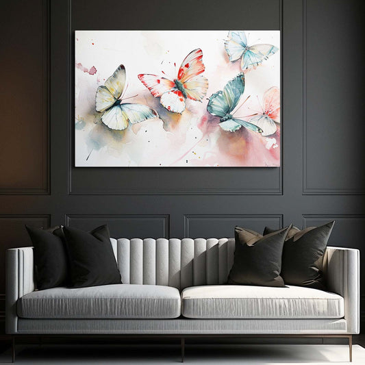 Watercolor Butterfly Wall Art — watercolor canvas print in white tones, view 3