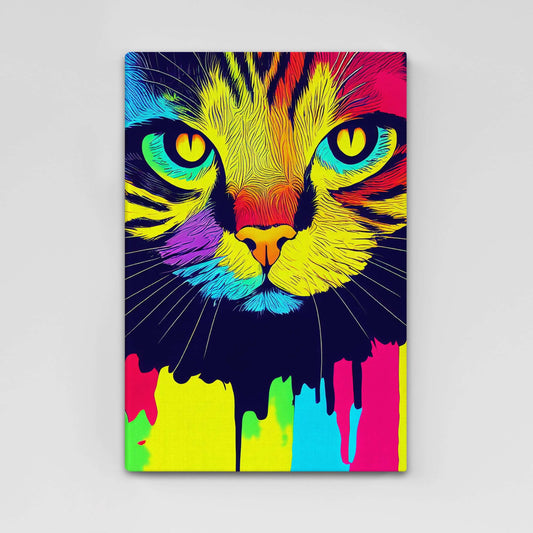 Color Drip Cat Art — contemporary canvas print in blue tones, canvas print on white background