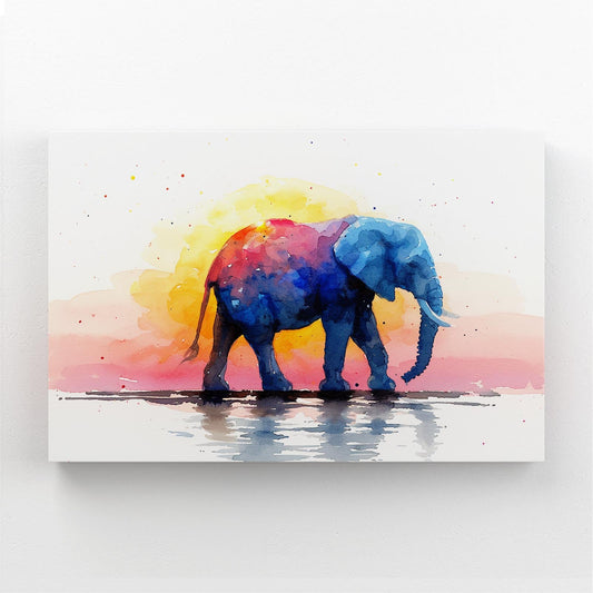 Watercolor Elephant Sunset Art
