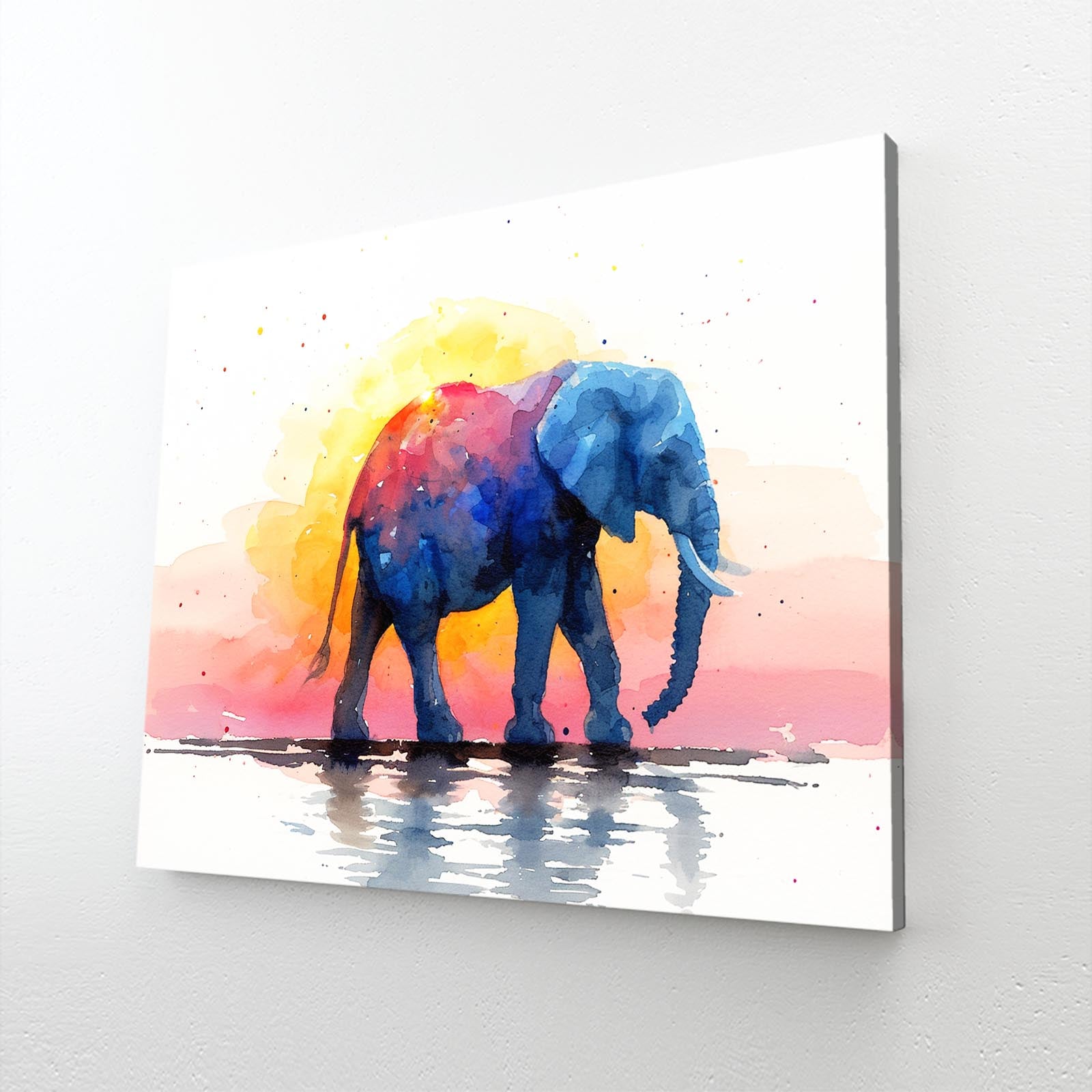 Watercolor Elephant Sunset Art