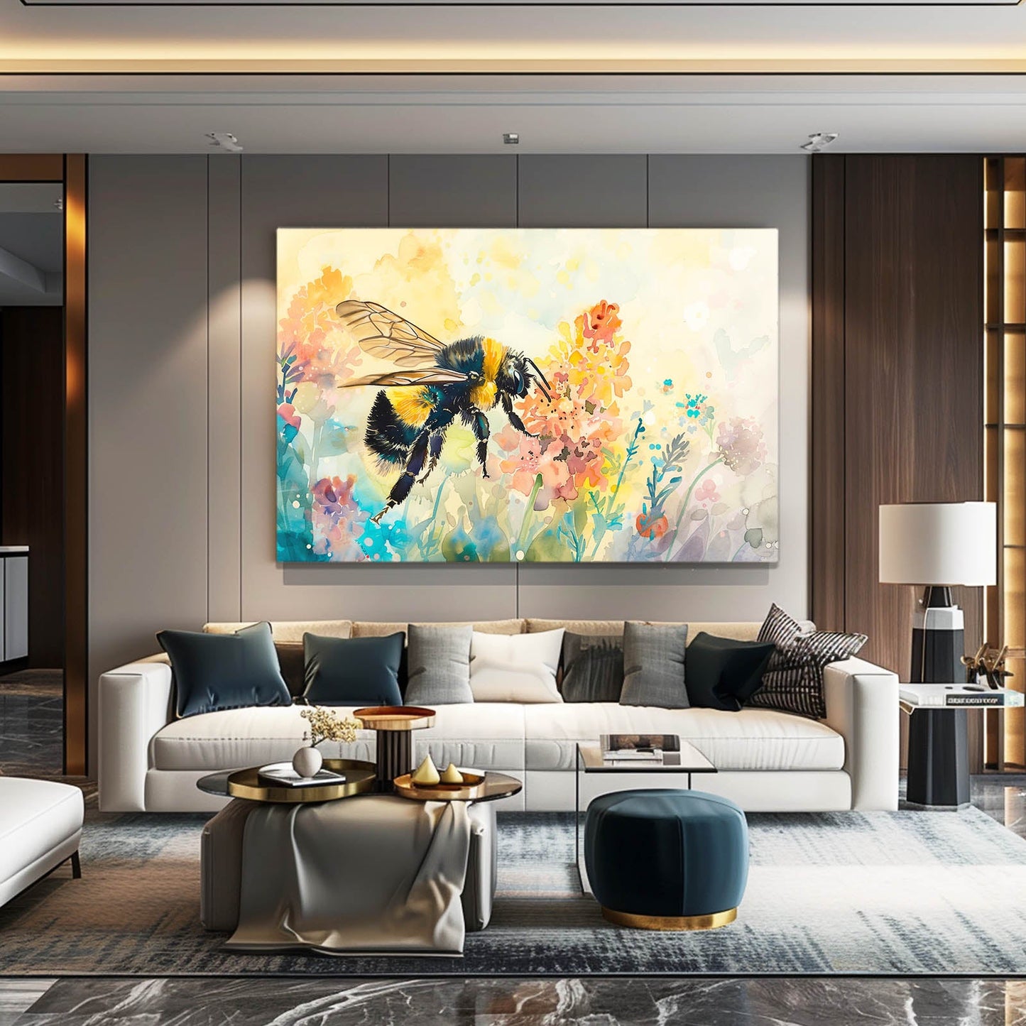 Watercolor Meadow Bee Art