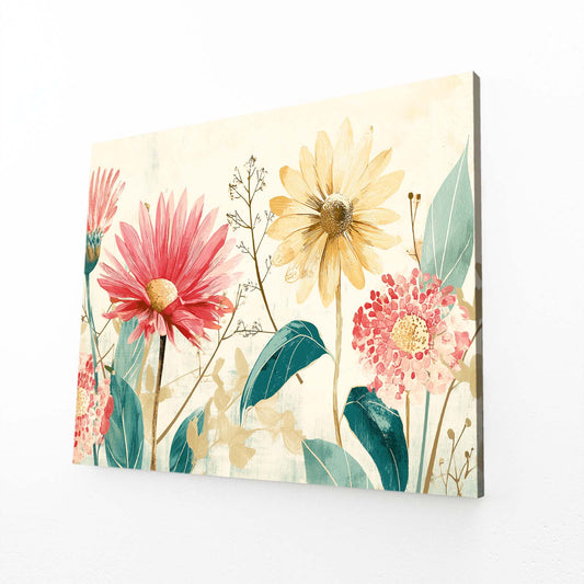 Watercolor Wildflowers Farmhouse Prints – angled canvas view on white background