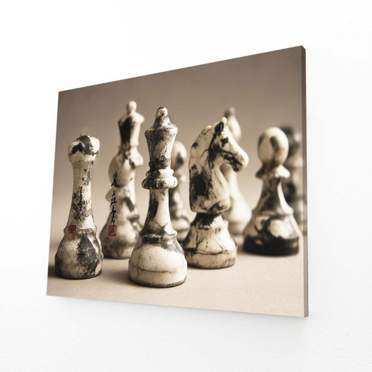Weathered Stone Set Chess Wall Decor – angled canvas view on white background