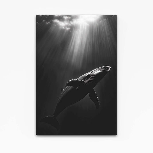 Whale Art Black And White – angled canvas view on white background
